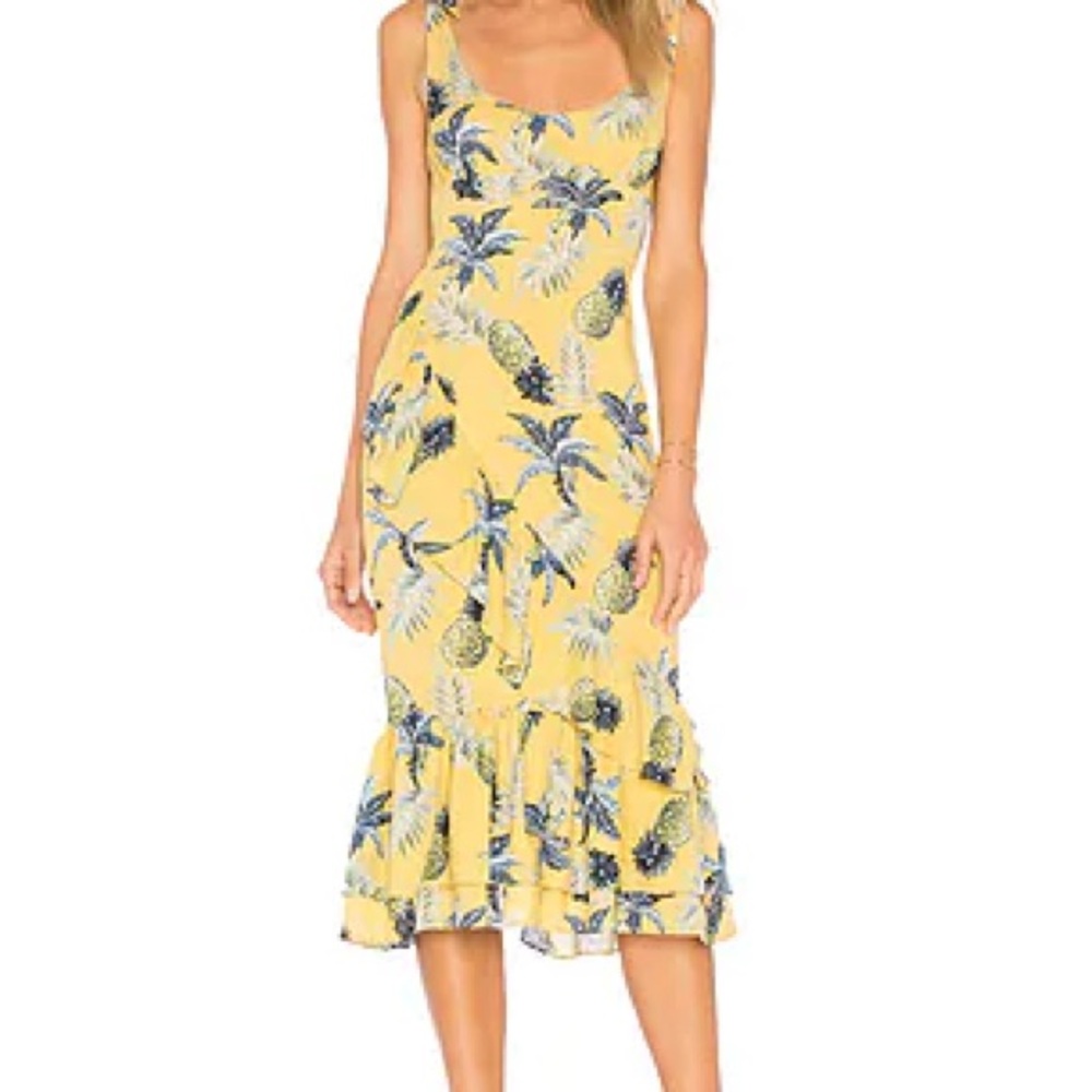 Majorelle Nikita Dress Yellow & Blue Tropical Print